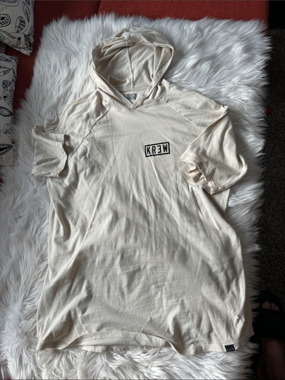 Vintage Krew Men's Hooded Tee in Cream - Casual Short-Sleeve Shirt XL